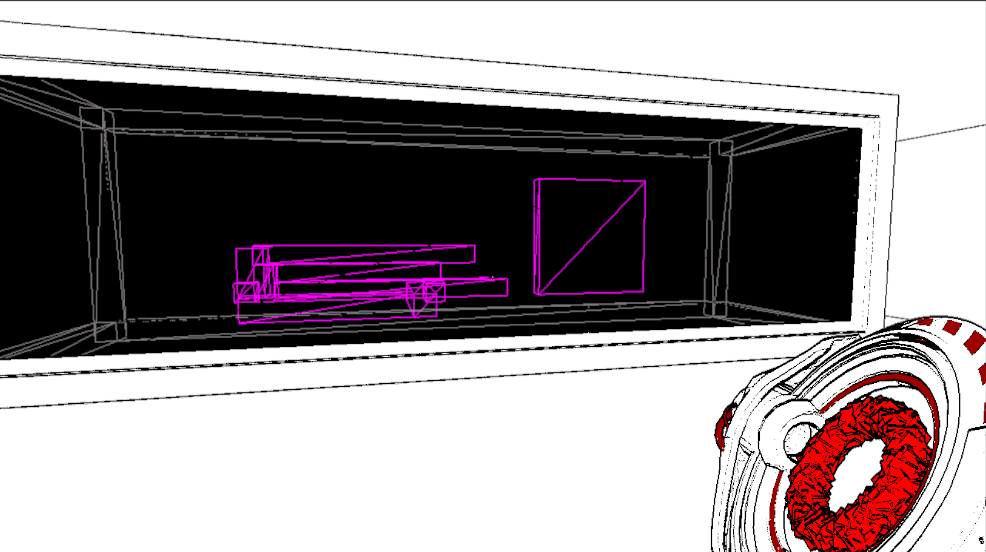 A screenshot of a room in Antichamber which demonstrates the dynamic mesh creation of the game’s cubes.